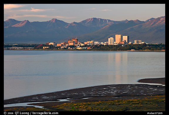 Knik Arm and city skyline. Anchorage, Alaska, USA