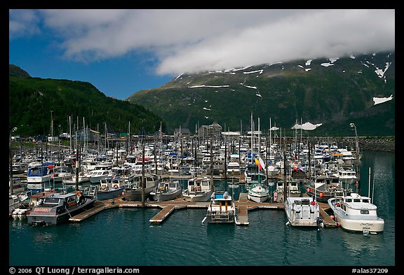 Whittier Harbour and mountains. Whittier, Alaska, USA