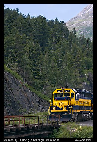 Locomotive and forest. Whittier, Alaska, USA