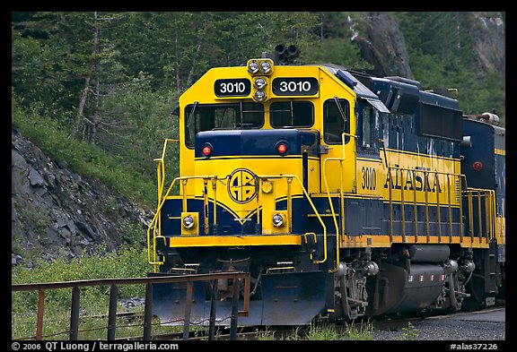Alaska train locomotive. Whittier, Alaska, USA (color)