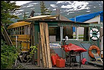 School bus reconverted for housing. Whittier, Alaska, USA (color)