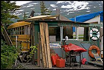 School bus reconverted for housing. Whittier, Alaska, USA