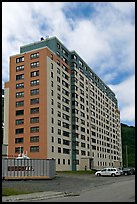 Begich towers, home to half of Whittier population. Whittier, Alaska, USA (color)