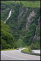 Richardson Highway and waterfalls, Keystone Canyon. Alaska, USA