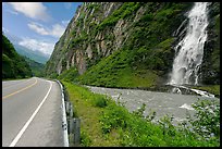 Bridalveil Falls cascading next to rood, Keystone Canyon. Alaska, USA ( color)