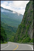 Richardson Highway passing between steep walls, Keystone Canyon. Alaska, USA (color)