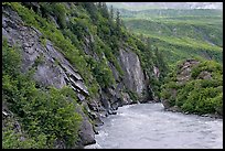 River, vegetation covered rock walls, Keystone Canyon. Alaska, USA ( color)