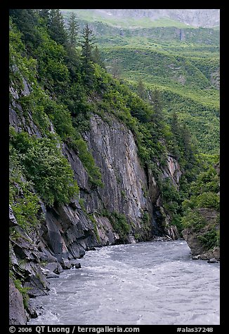 River and rock walls, Keystone Canyon. Alaska, USA (color)