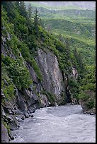 River and rock walls, Keystone Canyon. Alaska, USA (color)