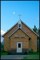 Community church and moon. McCarthy, Alaska, USA