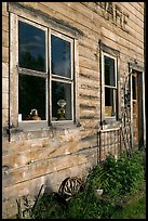 Windows and doors of old wooden building. McCarthy, Alaska, USA (color)