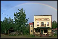 Rainbow over the historic Ma Johnson hotel building. McCarthy, Alaska, USA
