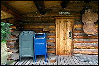 Mail boxes, log house post office, Slana. Alaska, USA