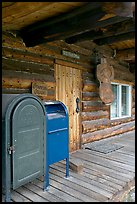 postal boxes, log house postal office, Slana. Alaska, USA