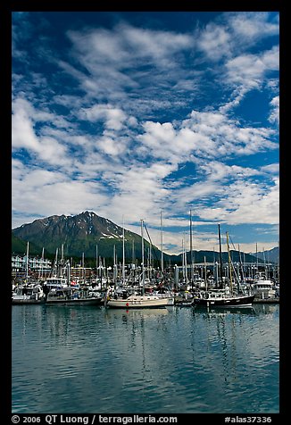 Harbor, mountains and cloud reflections. Seward, Alaska, USA