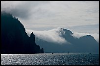 Glistening water, fog, and boats, Resurrection Bay. Seward, Alaska, USA (color)