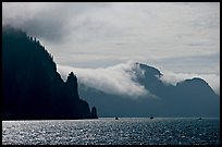 Glistening water, fog, and boats, Resurrection Bay. Seward, Alaska, USA