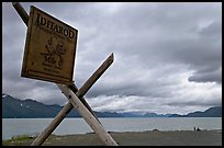 Historic Itadarod sign and Resurrection Bay. Seward, Alaska, USA