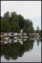 Seaplanes on the shore of Lake Hood, the largest sea plane base in the world. Anchorage, Alaska, USA (color)