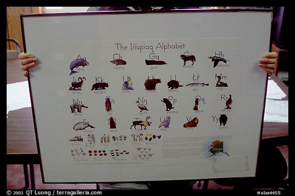 Poster describing the Inupiaq alphabet, Kiana. North Western Alaska, USA (color)