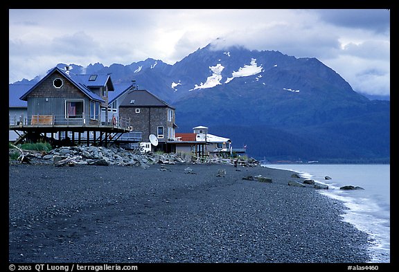 Houses on the beach at Lowell Point. Seward, Alaska, USA