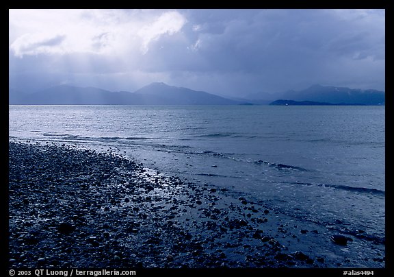 Katchemak Bay from the Spit, Kenai Mountains in the backgound. Homer, Alaska, USA