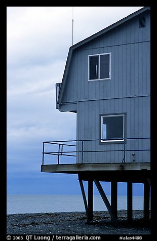 House on stilts on the Spit. Homer, Alaska, USA (color)