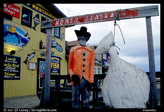Halibut fishing sculpture on the Spit. Homer, Alaska, USA (color)