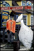 Halibut fishing sculpture on the Spit. Homer, Alaska, USA (color)