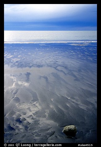 Sand patterns and stormy skies on the Bay. Homer, Alaska, USA