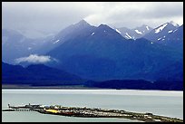 Distant view of the Spit and Kenai Mountains. Homer, Alaska, USA (color)