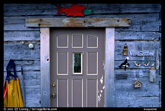 Wooden cabin door. Ninilchik, Alaska, USA (color)