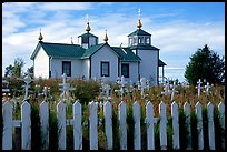 Picket Fence and old Russian church. Ninilchik, Alaska, USA