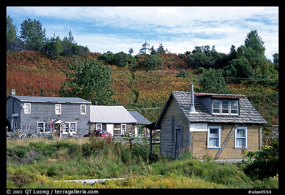 Old wooden houses in  village. Ninilchik, Alaska, USA (color)