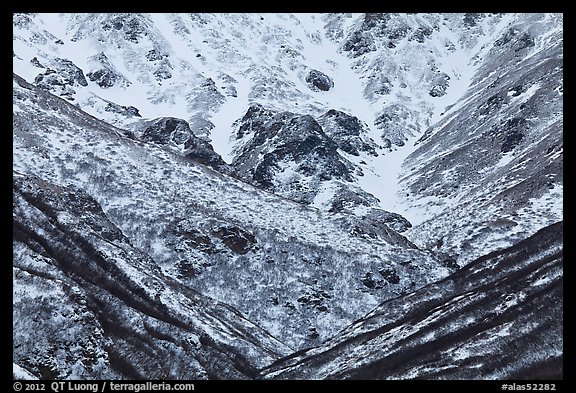 Snowy gullies. Alaska, USA