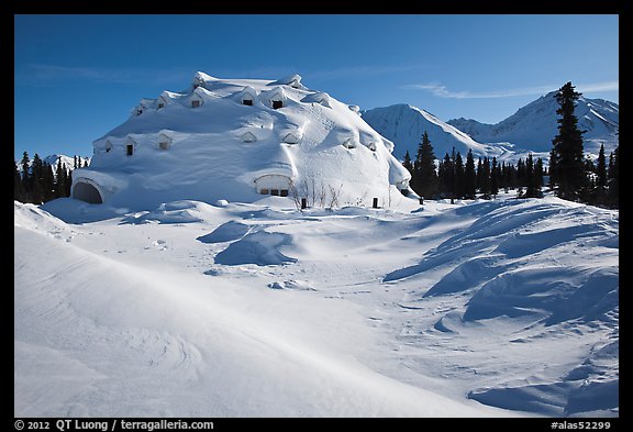 Igloo-shaped building in snowy landscape. Alaska, USA (color)