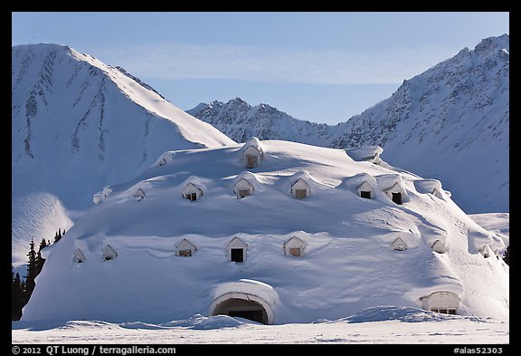 Snow-covered dome-shaped building. Alaska, USA