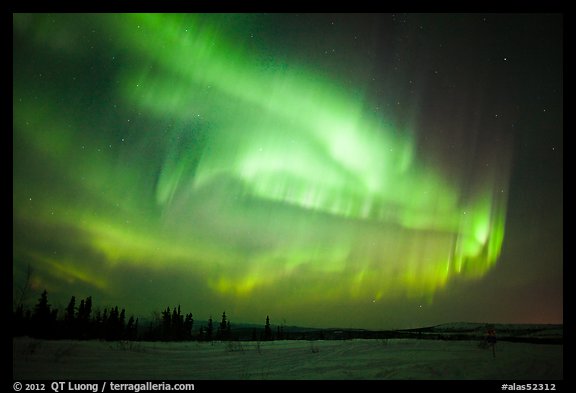 Magnetic storm in sky above snowy meadow. Alaska, USA