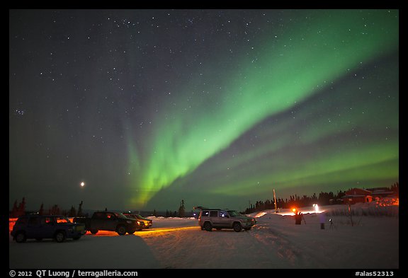 Viewing the Northern Lights at Cleary Summit. Alaska, USA (color)