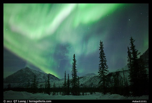 Aurora Borealis above Brooks Range in winter. Alaska, USA (color)