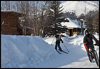 Winter recreation with snow-tired bike and skis. Wiseman, Alaska, USA