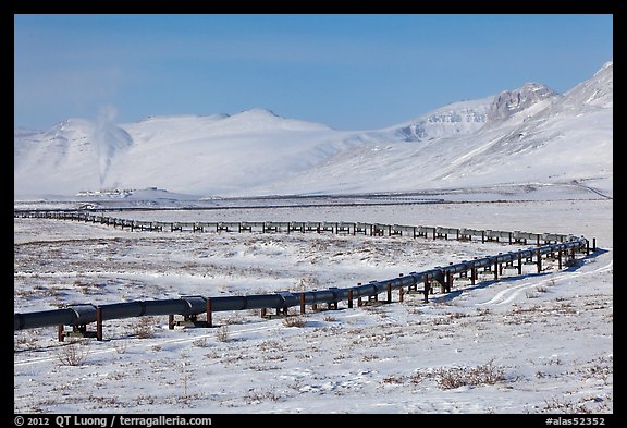 Alyeska Pipeline snaking to the North Slope in winter. Alaska, USA (color)