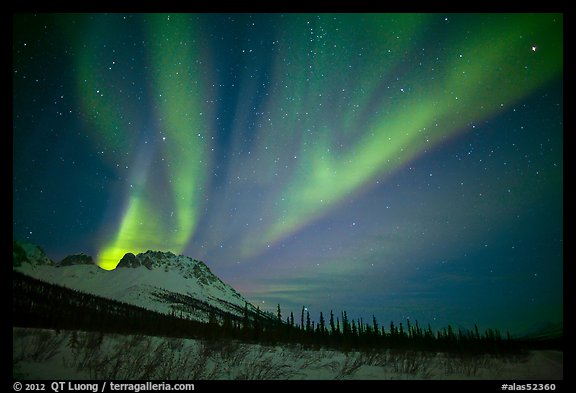 Aurora Borealis and starry night sky, Brooks Range. Alaska, USA (color)