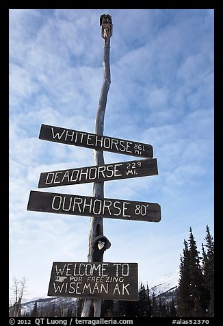 Welcome sign. Wiseman, Alaska, USA (color)