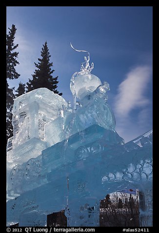 Massive locomotive ice sculpture at World Ice Art Championships. Fairbanks, Alaska, USA (color)