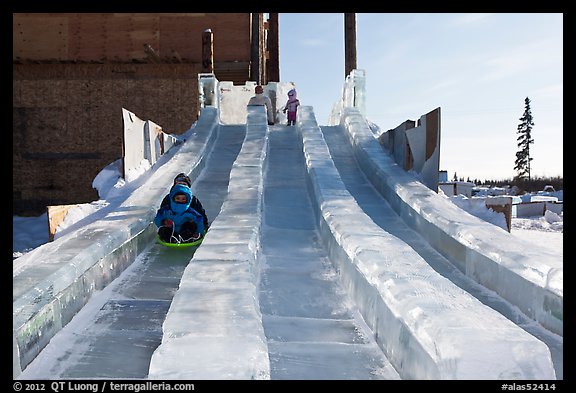 Kids park slides, Ice Alaska. Fairbanks, Alaska, USA (color)