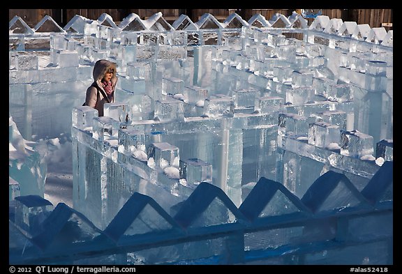 Woman in ice maze, Ice Alaska. Fairbanks, Alaska, USA (color)