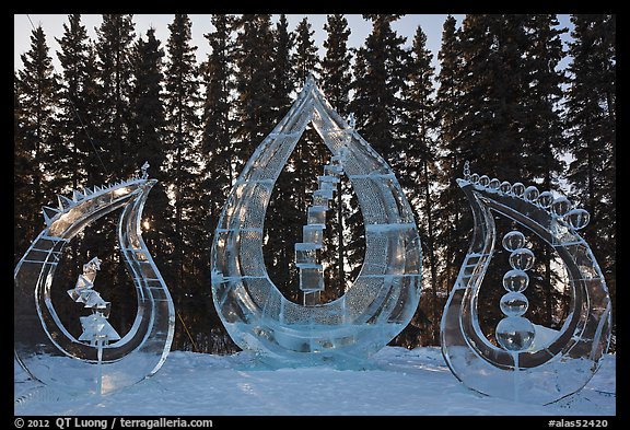 Multiblock Ice scultpures, World Ice Art Championships. Fairbanks, Alaska, USA (color)