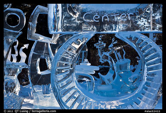 Ice sculpture garden, Ice Alaska competition. Fairbanks, Alaska, USA (color)