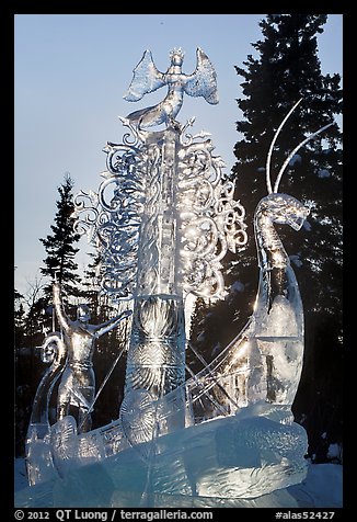 Large multibloc ice sculpture, 2012 World Ice Art Championships. Fairbanks, Alaska, USA (color)